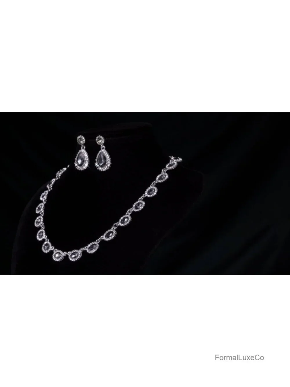 Wedding Jewelry Set Rhinestone Crystal Collar Necklace Dangle Earrings for